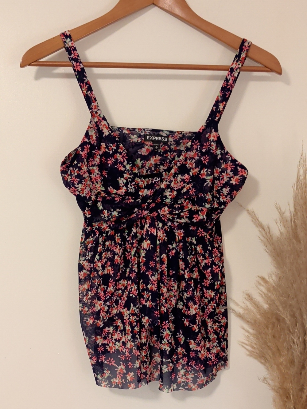 Express Navy Floral Camisole with Pink & Cream Blossoms